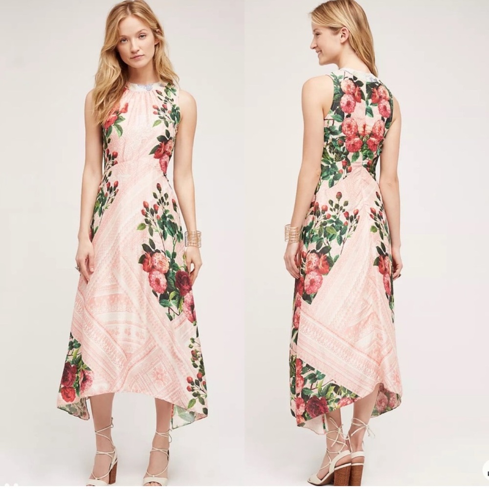 Anthropologie Pankaj & Nidhi Butterfly Garden Midi Dress Size 4